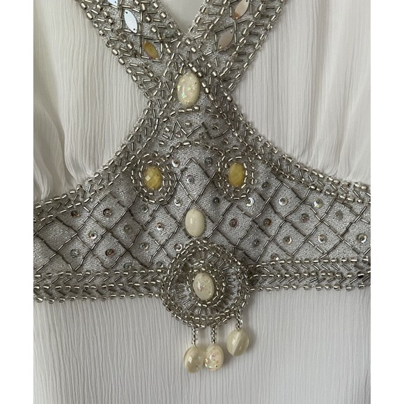 DG2 Diane Gilman Sequin  Bead Embellished White Tunic size S Summer Glam Chic - Picture 5 of 12